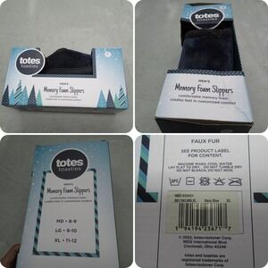 Totes Memory Foam Slippers Men XL 11-12 Blue Loafer Toasties Ribbed Faux Fur NWB